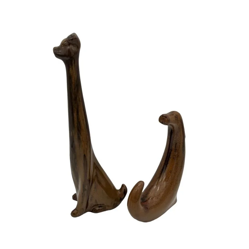 Vintage Mid Century Modern Ceramic Dog Pair Abstract‎ Long Neck Figurines Retro